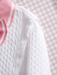 Tween Girls Casual Cute Fashion Textured Fabric Collegiate Style Navy Collar Knit 2 Pieces Set - Pink - View 4