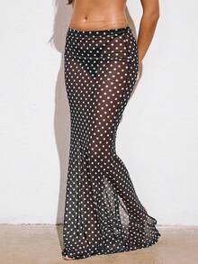 Avantive 2026 度假休闲沙滩复古波点印花半透明纱笼 - 黑色 - 查看 6