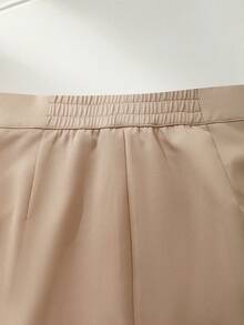 Franclia This Women's Casual Round Neck T-Shirt With Contrasting Trim And Pearl Buttons, Paired With Solid-Color Casual Suit Trousers, Is A Two-Piece Set Suitable For Everyday Wear, A French Style, And Commuting. It's A Summer Set, Women's Summer Outfit, Summer Top, Spring Outfit, Spring Break Outfit, And Spring Clothing. - Apricot - View 7