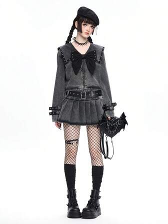 Jupe en jean mini plissée à taille basse, style gothique vintage sexy