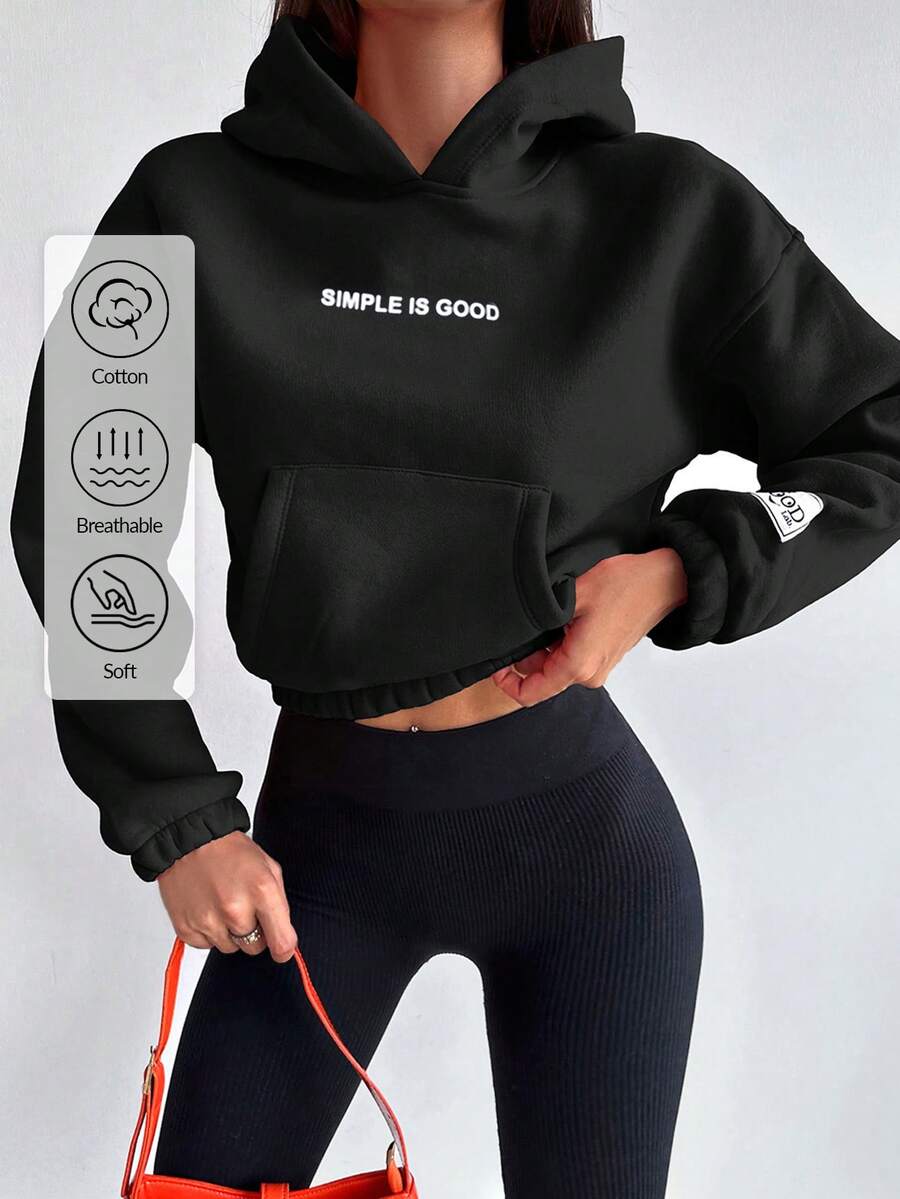 EURMUSE Áo nỉ trùm đầu in chữ 100% Cotton dành cho nữ - màu đen - Xem 1