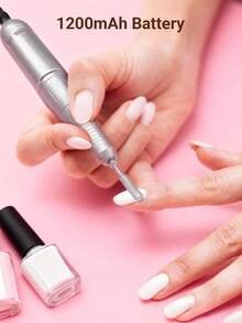 Teckwe 专业可充电式45000转/分钟美甲钻，便携式电动打磨机，丙烯酸凝胶研磨工具，配有6个钻头和砂带，适用于美甲、修脚、雕刻、抛光，沙龙及家庭使用 - 白色 - 查看 2