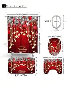 Bộ 4 món trang trí phòng tắm đa năng chủ đề Giáng sinh gồm rèm tắm, 12 móc treo, thảm chống trượt, thảm chữ U và nắp bồn cầu tròn, bộ phụ kiện phòng tắm phù hợp cho mọi không gian. - Nhiều màu - Xem 9