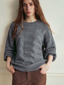Écloséra Plus Size Solid Color Casual Pullover Sweater, Autumn/Winter - Dark Grey - View 4