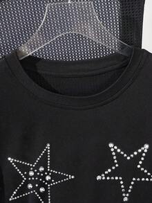 Manfinity Dauomo Men's Top,Star Hot Drilling Process , Round Neck Short Sleeve Casual Solid Color Men's T-Shirt, 2026 New - Black - View 3