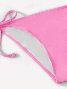 SHEIN Swim 2025 纯色系带比基尼泳衣，度假沙滩 - 粉色 - 查看 5