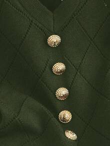 GlowEve CURVE 1 pieza Suéter de punto con botones dorados y patrón de diamantes para mujer de talla grande - Verde militar - Ver 5