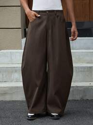 SWAVVY 男士纯色休闲裤，带腰带环和口袋，宽松时尚