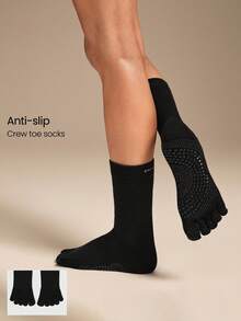 1 Pair Toasty Toes Soft Comfy Anti-Slip Sweat-Wicking Mesh Instep Cotton-Blend Yoga Toe Socks Studio  Outdoors Daily Casual Wear Spring Summer - Black - View 1