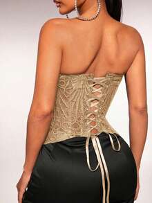 Radiana 优雅性感纯色蕾丝束身塑形上衣 - 米色 - 查看 2