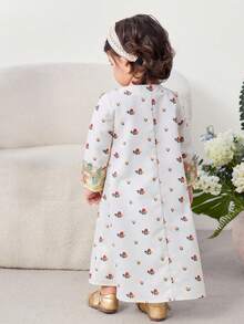 SHEIN 可爱宽松杏色花卉贴花长袖连衣裙 - 彩色 - 查看 6