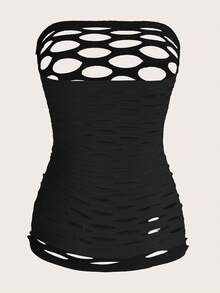 ROMWE Plus Size Gothic High Elasticity Bandeau Sexy Lingerie Dress - Black - View 2