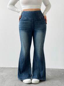 Flexra Calça flare de malha lavada casual plus size feminina