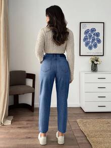 EURMUSE Blue Versatile Minimalist High Waist Casual Mom Jeans - Blue - View 2