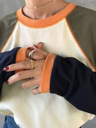 FRIFUL Women's Casual Color Block Long Sleeve T-Shirt, Autumn