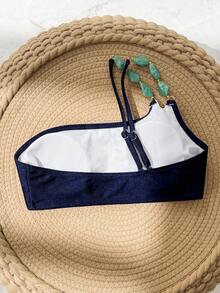 Swim Chiccia Fashionable Sexy Bestselling Accessory Design Solid Color Beach Wear Swimsuit Top - Blue - View 7