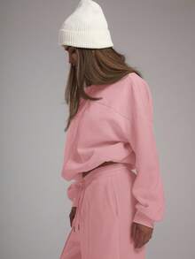 MUSERA 拉链外套卫衣运动套装，缝线细节，返校季冬季舒适可爱休闲日常胶囊衣橱Y2K街头风奶油色春季 - 粉色 - 查看 2