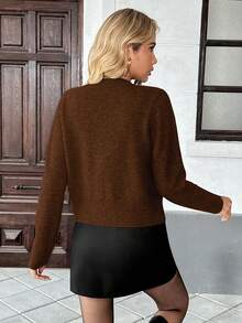 SHEIN PariChic Women's Bow Button Long Sleeve Knitted Cardigan, Autumn/Winter - Brown - View 2