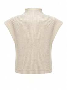 INAWLY Women's Solid Color Stand Collar Ribbed Split Design Casual Versatile Knit Pullover Top