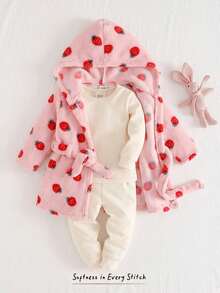 Cozy Pixies Baby Girl Leopard Print Round Neck Long Sleeve Tie Plush Robe, Versatile & Comfortable Toddler Girl Plush Robe, Bathrobe, Moisture-Wicking Warm Sleepwear, Comfortable & Versatile Casual Basic Style, Suitable For Autumn/Winter Indoor, Outdoor Leisure, Skiing, Back To School, Daily Wear, Sports, Play, Party, Festival, Halloween, Christmas, New Year, Valentine's Day - Multicolor - View 5