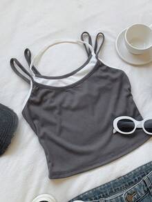 SHEIN EZwear Colorblock Dual-tone Structure Tank Top - Multicolor - View 4