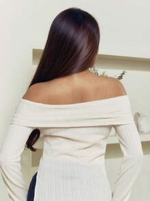 Criza Taa Solid Off Shoulder Lettuce Trim Tee,Fall Clothes,Back To School Clothes Long Sleeve Women Tops Cute Tops