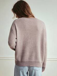 Écloséra Women's Casual Fluffy Flower Pattern Round Neck Drop Shoulder Long Sleeve Knit Pullover Sweater, Autumn/Winter