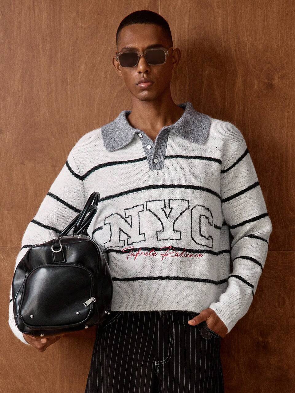 AKNOTIC Brand New Men's Polo Collar Striped Sweater, Comfortable & Fashionable Loose Casual