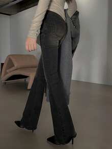 DAZY 女士黑色修身喇叭牛仔裤 Y2k - 黑色 - 查看 4