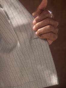 AKNOTIC 男士纯色通勤西装套装 - 圣诞派对宴会商务休闲外套和裤子两件套，男友节日礼物 - 灰色 - 查看 9