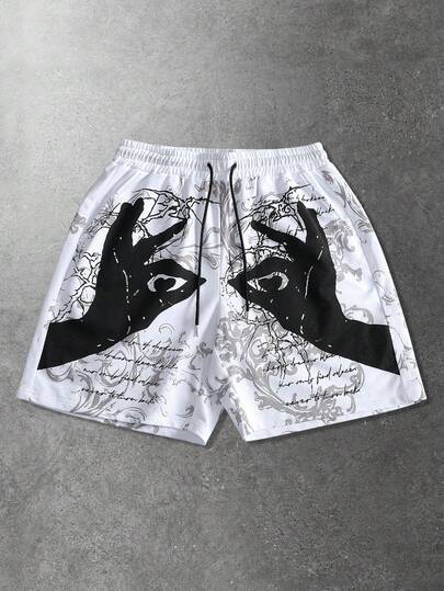 ROMWE MEN Street Life 男士休闲街头美式英语印花短裤