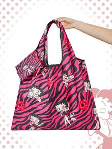 Betty Boop | ROMWE Large Capacity Foldable Tote Bag With Coin Pouch, Portable Shopping Bag - deep powder - View 9