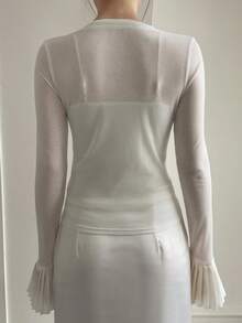 DAZY Women's Elegant 2 In 1 Splice Shoulder Long Sleeve T-Shirt, Fitted, Suitable For Spring & Summer - White - View 2