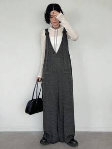 FRIFUL Women's Textured Pocket Adjustable Strap Jumpsuit - Grey - View 1