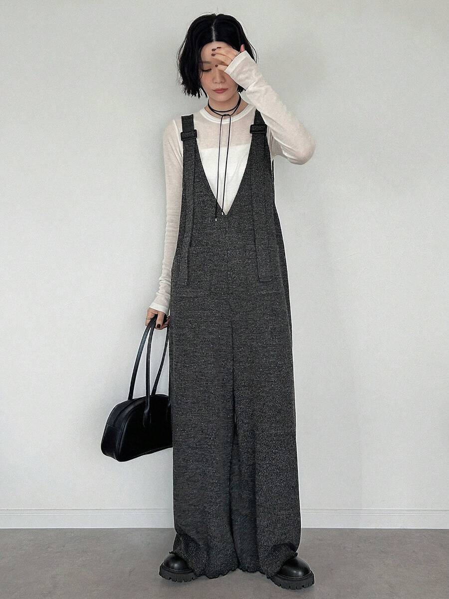 FRIFUL Women's Textured Pocket Adjustable Strap Jumpsuit - Grey - View 1