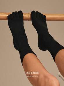 1 Pair Toasty Toes Soft Comfy Anti-Slip Sweat-Wicking Mesh Instep Cotton-Blend Yoga Toe Socks Studio  Outdoors Daily Casual Wear Spring Summer - Black - View 3