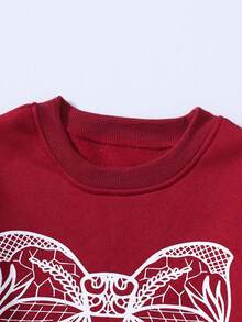 Sparklyn 2件套：少女休闲宽松蝴蝶印花卫衣和粉色水洗宽松蝴蝶刺绣直筒牛仔裤 - 酒紅色 - 查看 7