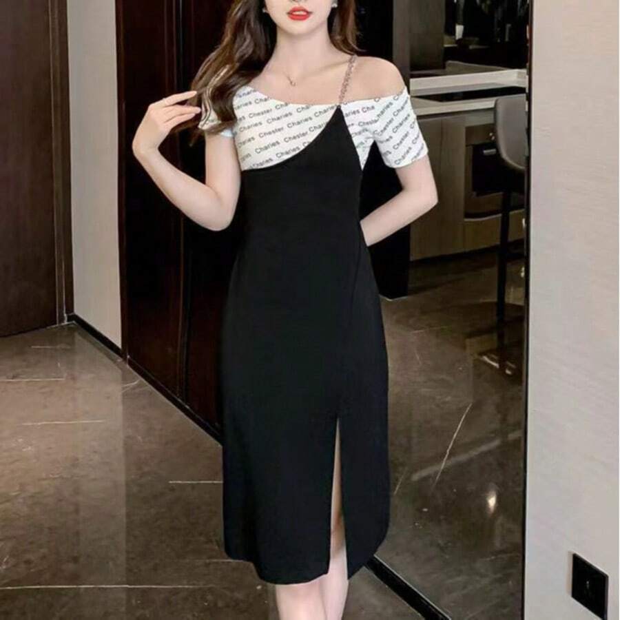 Women Midi Dresses - Black - View 1