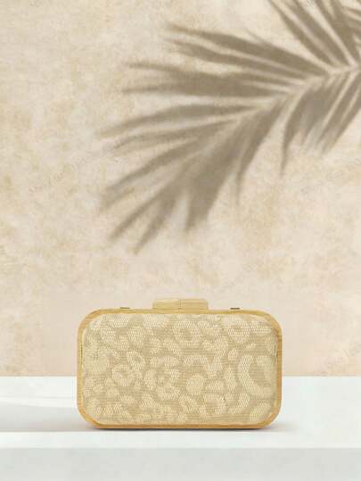 SHECARRY Túi xách nữ mùa hè họa tiết da báo, chất liệu rơm, thích hợp cho kỳ nghỉ.