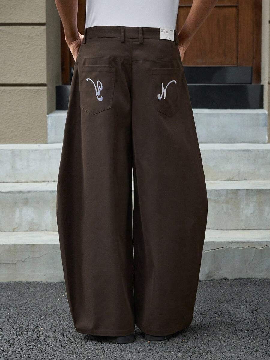 SWAVVY 男士纯色休闲裤，带腰带环和口袋，宽松时尚 - 棕色 - 查看 1