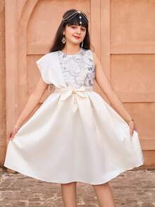 Elegant Satin Midi Dress In Beige, Suitable For Formal Occasions And Celebrations Such As Birthdays, Spring/Summer - Beige - View 7
