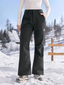 SHEIN In My Nature Black Composite Fabric Flare Leg Pants For Women Practical Long Hiking Trousers With Pockets - Black - View 3