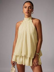 Avenya Đầm ngắn không tay chấm bi, chân váy xòe. - Màu be - Xem 3