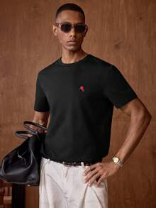 Manfinity VCAY Set Of 3 Short Sleeve T-Shirts With Round Neck And Basic Casual Front Print, Summer T-Shirt - 黑色 - 查看 3