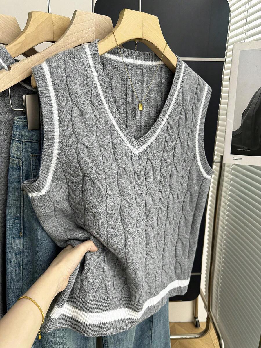 Franclia Áo vest dệt kim màu xám thiết kế tối giản mới dành cho nữ, thích hợp cho mùa xuân/thu. - Xám - Xem 1