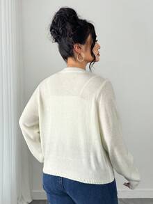 Dazy Plus Áo khoác cardigan dệt jacquard dáng rộng, phong cách thường ngày dành cho nữ cỡ lớn, mùa xuân/thu. - trắng - Xem 3
