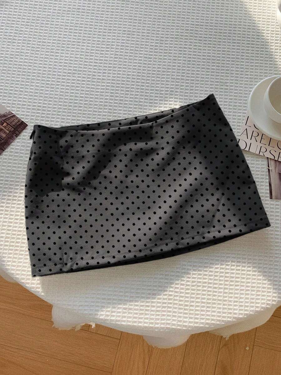 Comfortcana Women's Casual Polka Dot Print Side Zipper Design Skirt Carnival - Dark Grey - View 1