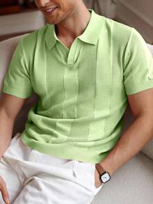 RivetRise Men's Striped Short Sleeve Loose Casual Half-Zip Knit Sweater - Mint Green - View 3