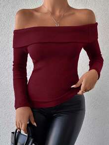 EURMUSE Conjunto de 2 piezas de tops casuales de algodón de unicolor con hombros descubiertos, negro y rojo - Multicolor - Ver 5