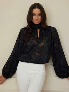 Aveloria Rosie Fashionable Cutout Design Loose Fit Long Sleeve Shirt, Versatile European Style For Autumn/Winter - Black - View 5